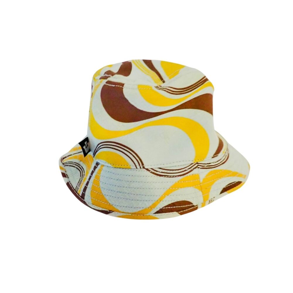 Goorin Bros Bucket Hat Unisex Yellow Brown Retro Swirl 100% Cotton Summer